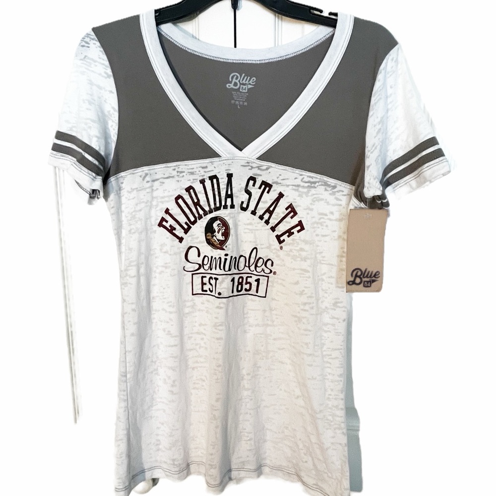 FSU Women’s Blue 84 Florida State Seminoles V Neck T Shirt Size Large NWT